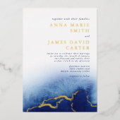 Moderne Folie Blue Waterverf Wedding Invitation Folie Uitnodiging (Voorkant)