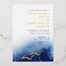 Moderne Folie Blue Waterverf Wedding Invitation