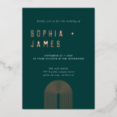 Moderne Folie Boho Arch Green Wedding Folie Uitnodiging (Voorkant)