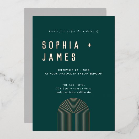 Moderne Folie Boho Arch Green Wedding Uitnodiging (Voorkant / Achterkant)