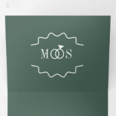 Moderne Folie Groene Ring Trouwlogo Drieluik Uitnodiging (Binnenzijde eerst)