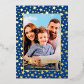 Moderne Folie met blauw script voor kerststerren Folie Feestdagenkaart (Voorkant)