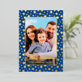 Moderne Folie met blauw script voor kerststerren Folie Feestdagenkaart (Staand Voorkant)