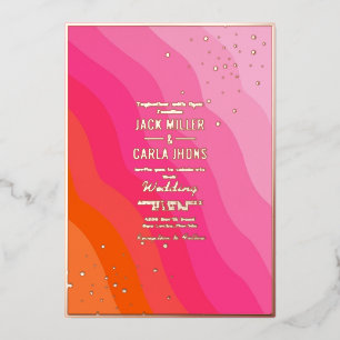 Moderne Folie van hete roze en Oranje gouden bruil Uitnodiging