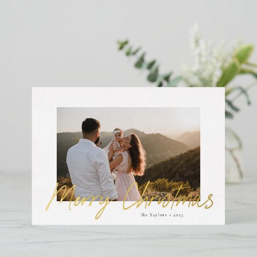 Moderne Folie voor prettige kerstmis met script Folie Feestdagenkaart