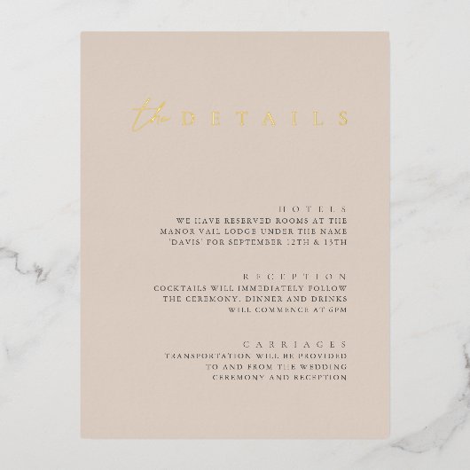 Moderne Folie Wedding Details Enclosure Kaart (Voorkant)