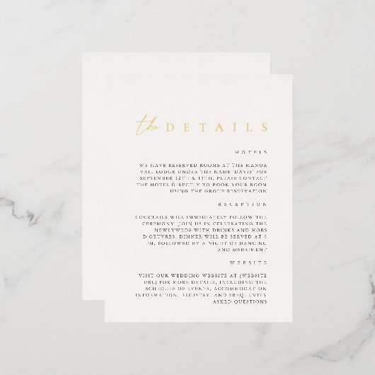 Moderne Folie White Wedding Details Enclosure Card Folie Feestdagen Briefkaart (Voorkant / Achterkant)