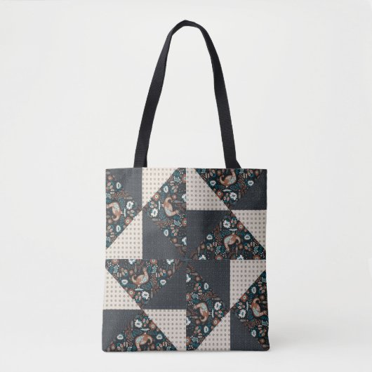 Moderne Folk Art Pinwheel Patchwork Quiltstijl Tote Bag (Voorkant)