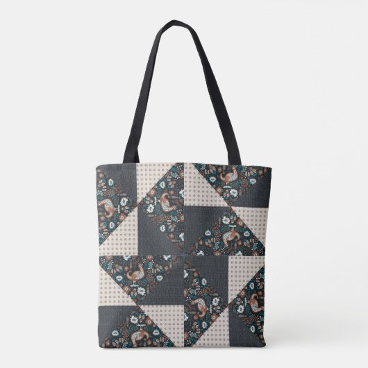 Moderne Folk Art Pinwheel Patchwork Quiltstijl Tote Bag (Achterkant)