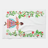 Moderne Folk Art Stijl Bloem Tuin Meisje Theedoek (Horizontaal)