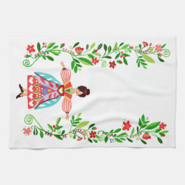 Moderne Folk Art Stijl Bloem Tuin Meisje Theedoek