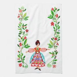 Moderne Folk Art Stijl Bloem Tuin Meisje Theedoek