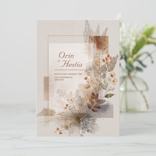 Moderne folk botanische bruiloft kaart (Staand voorkant)