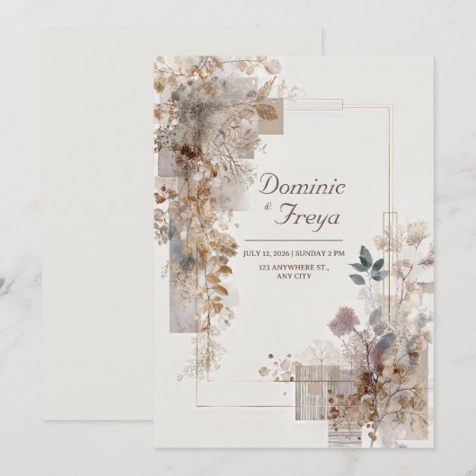 Moderne folk botanische bruiloft kaart (Voorkant / Achterkant)