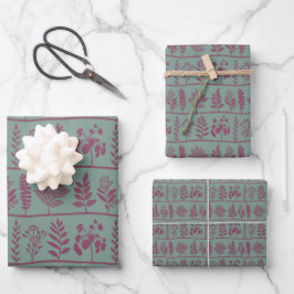 Moderne Folk Botanische Salie en Bes Mini Kunst Inpakpapier Vel