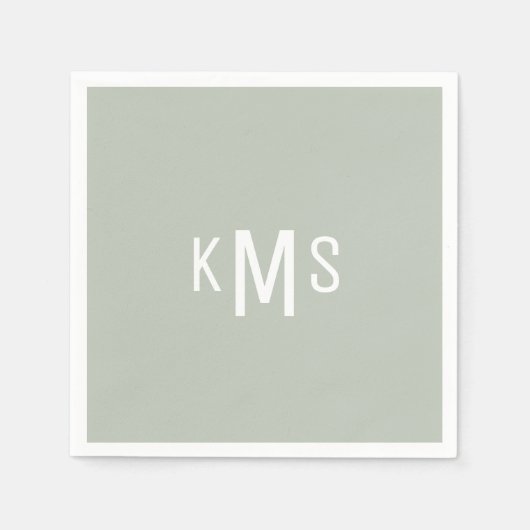 Moderne font Monogram Light Sage Cocktail Napkins Servet (Voorkant)