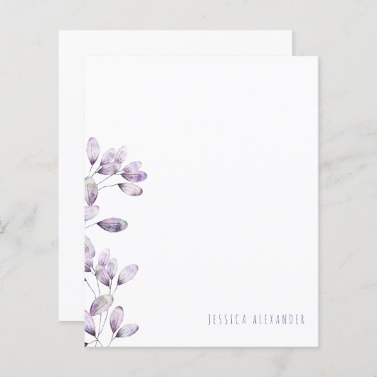 Moderne font plum Foliage Personalized Stationery (Voorkant / Achterkant)