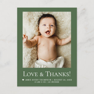 Moderne Forest Green Foto Baby Liefde & dank Briefkaart