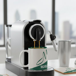 Moderne Forestgroene & Crème Signature Monogram Tweekleurige Koffiemok