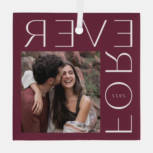 Moderne forever koppels foto & jaar glas ornament (Achterkant)
