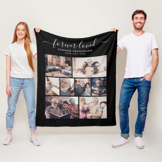 Moderne 'Forever Loved' 8-foto-collagetribute Fleece Deken (In situ)