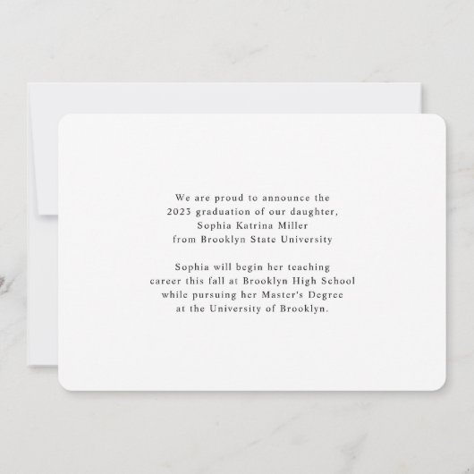 Moderne formele Afstudeerders klasse van het Foto  Aankondiging (Achterkant)