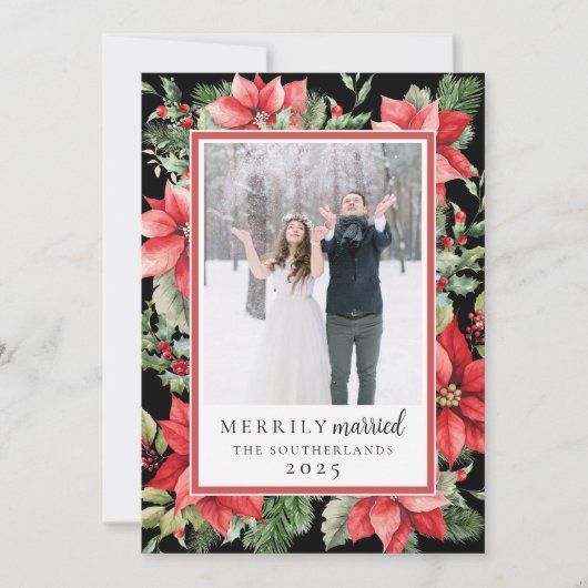 Moderne formele Bloemen Vrolijk Getrouwde Pas getr Feestdagenkaart (Voorkant)