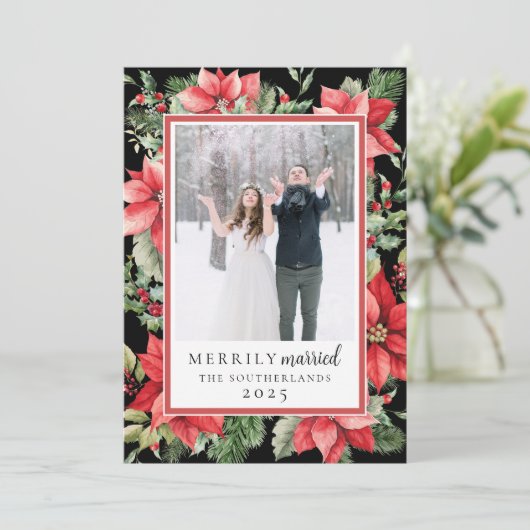 Moderne formele Bloemen Vrolijk Getrouwde Pas getr Feestdagenkaart (Staand voorkant)