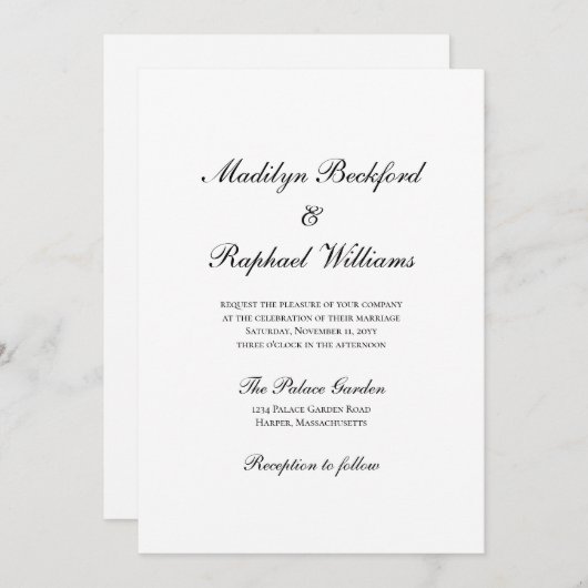 Moderne formele elegantie bruiloft kaart (Voorkant / Achterkant)