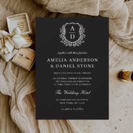 Moderne formele Floral Crest Monogram Huwelijk Kaart