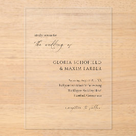 Moderne formele minimale elegante bruiloft acryl uitnodigingen