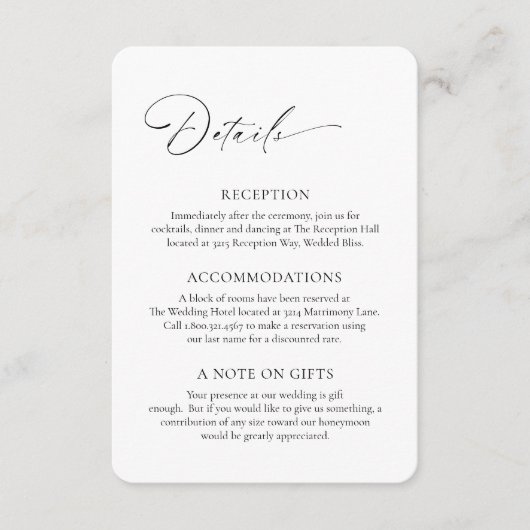 Moderne formele minimale elegante bruiloft informatiekaartje (Voorkant)