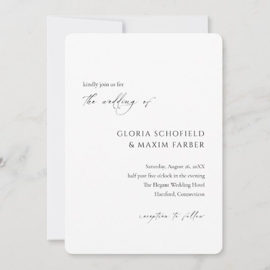 Moderne formele minimale elegante bruiloft kaart (Voorkant)