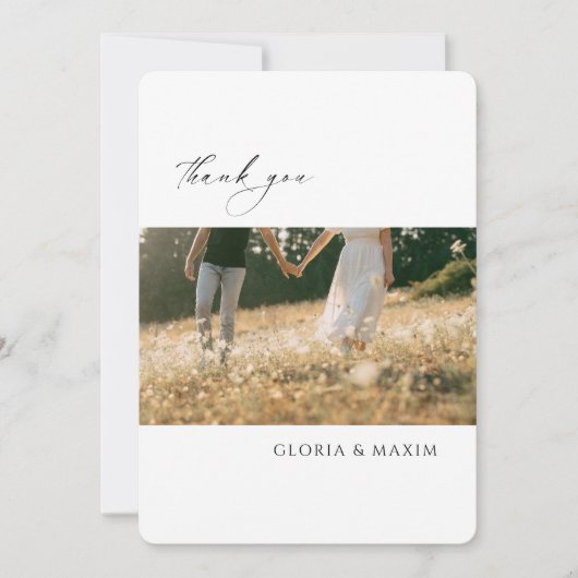 Moderne formele minimalistische elegante trouwfoto bedankkaart (Voorkant)