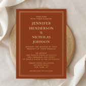 Moderne formele Terracotta bruiloft goud Folie Uitnodiging