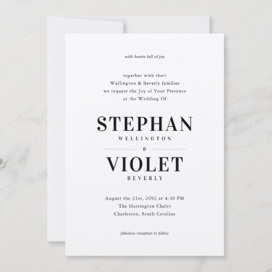 Moderne formele zwart-wit hedendaagse bruiloft kaart (Voorkant)