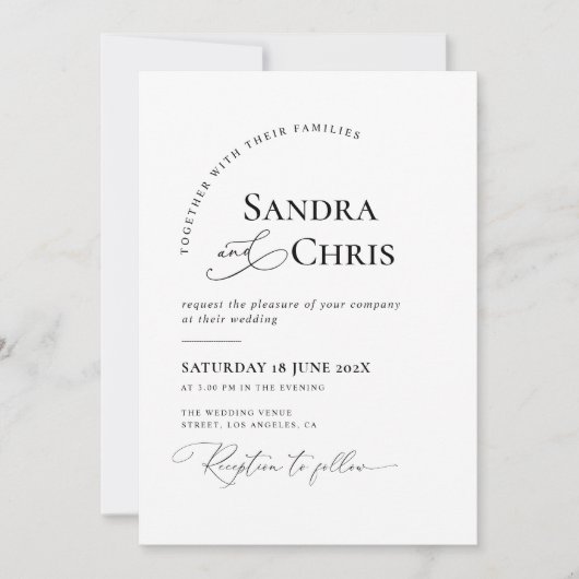 Moderne formele zwart-wit huwelijksuitnodiging kaart (Voorkant)