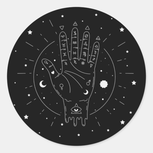 Moderne Fortune Teller Palmistry Mystic Ronde Sticker (Voorkant)