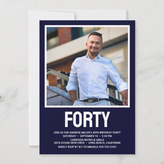 Moderne FORTY Foto 40ste verjaardagsfeestje Kaart (Voorkant)