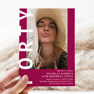 Moderne FORTY Foto 40th Birthday Party Invitation Kaart