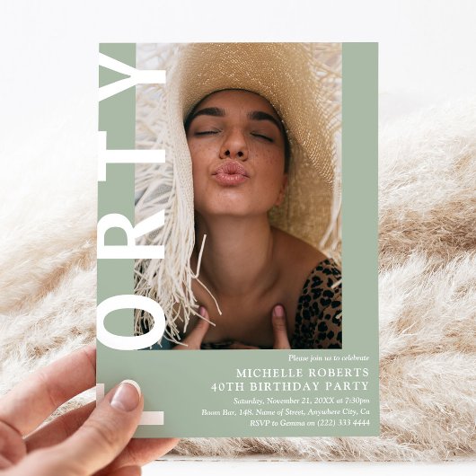 Moderne FORTY Foto 40th Birthday Party Invitation Kaart