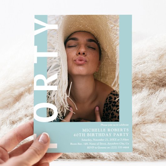 Moderne FORTY Foto 40th Birthday Party Invitation Kaart