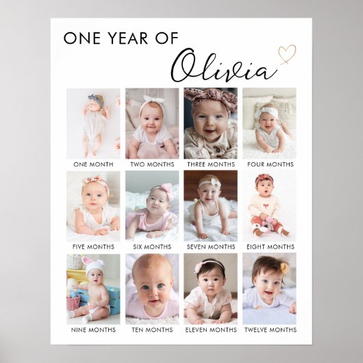 Moderne foto 1e verjaardag mijlpaal bord poster (Voorkant)