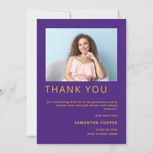 Moderne Foto 2022 Afstuderen Geel Paars Bedankkaart (Voorkant)