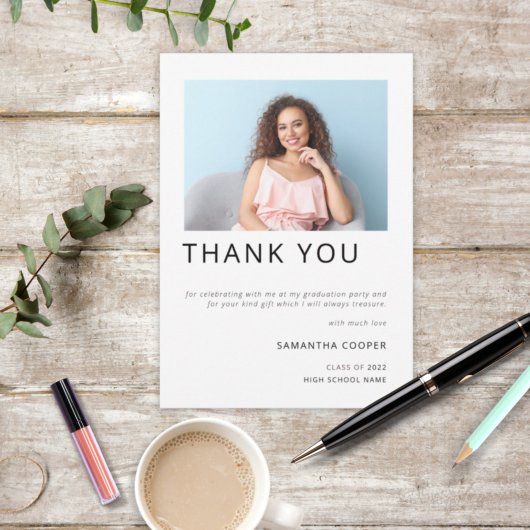 Moderne Foto 2022 Afstuderen Wit Dank u Bedankkaart