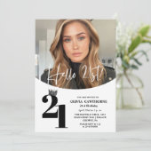 Moderne foto 21e verjaardag wit zwart kaart (Staand voorkant)