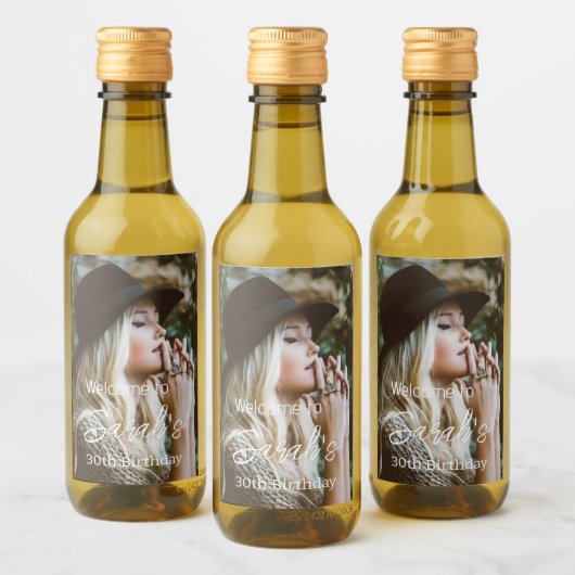 Moderne foto 30e verjaardag Party Script Custom Wijn Etiket (Flessen)