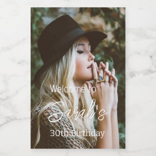 Moderne foto 30e verjaardag Party Script Custom Wijn Etiket (Enkel label)