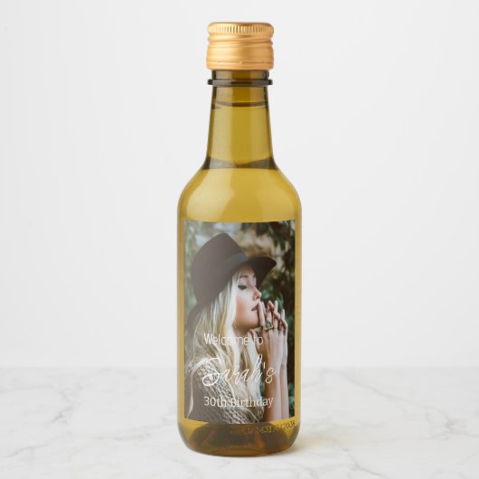 Moderne foto 30e verjaardag Party Script Custom Wijn Etiket (Voorkant)