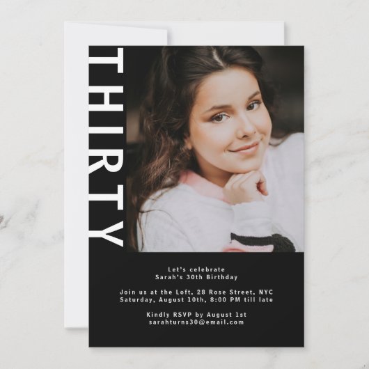 Moderne foto 30e verjaardag uitnodiging – Bold Bla (Voorkant)